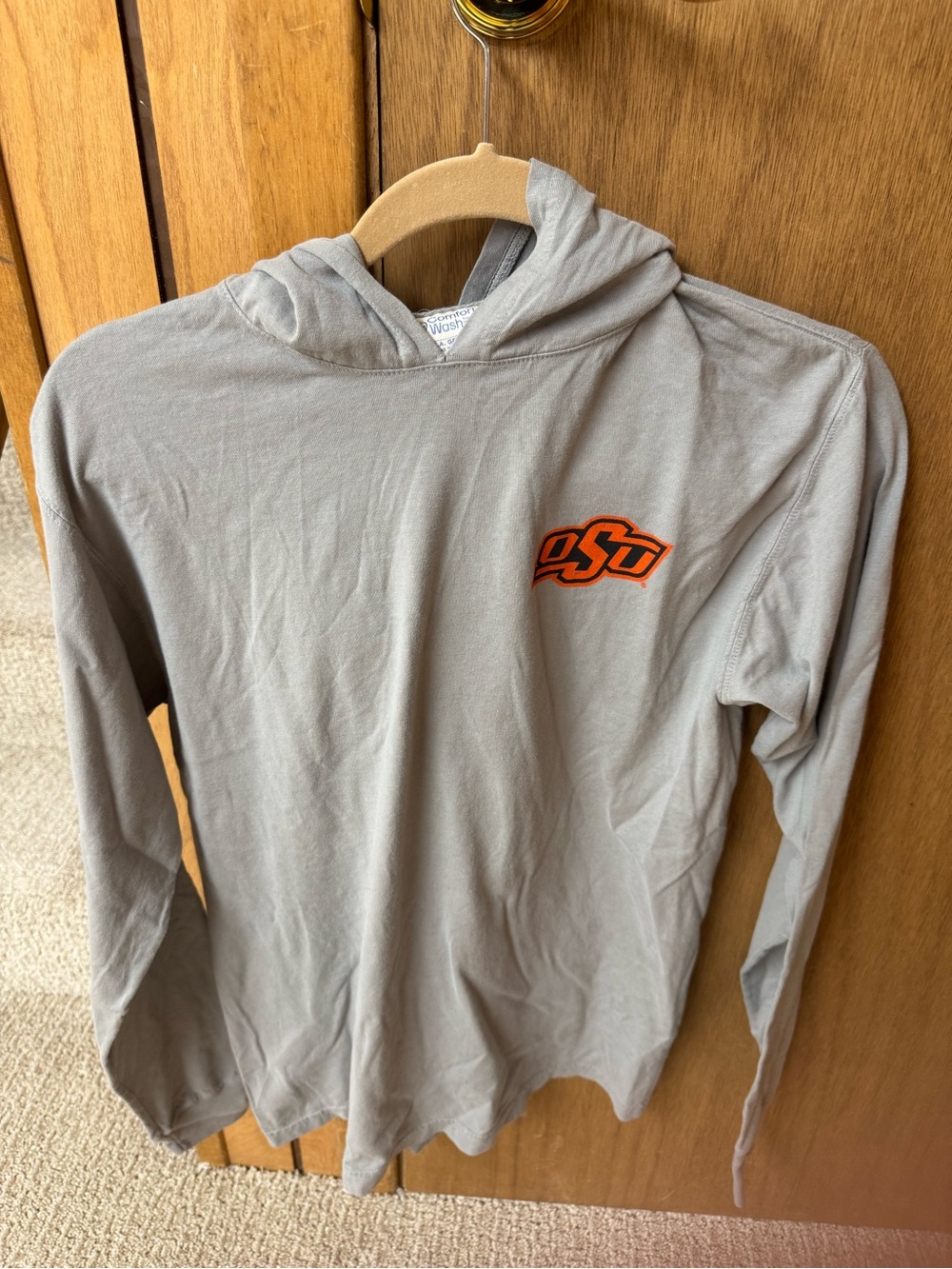 Men's Oklahoma State OSU Gray Logo Hooded Long Sleeve Tee